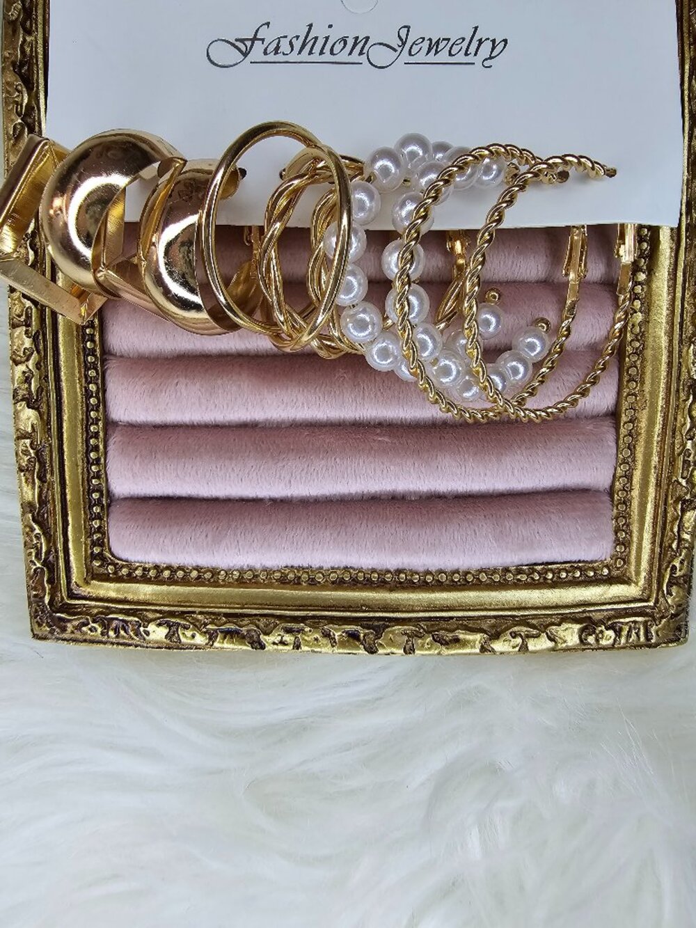 6 Pair Gold Hoop Earring Set - Chunky Geometric, Twisted & Pearl Hoops